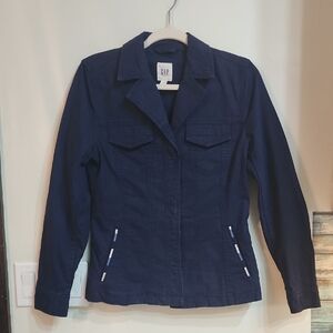 GAP Blue Utility Jacket with Notched Lapel and Textured Fabric